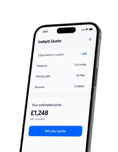 Instant quote screen on a phone showing an estimated price of £1,248